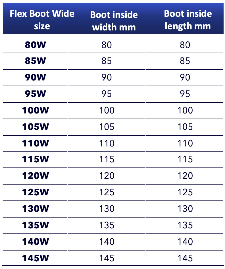 flex boot wide size chart